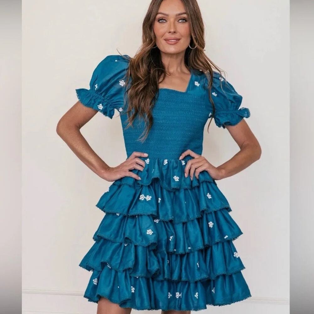 JessaKae Womens Size Small Blue Free Spirit Ruffle Dress New with Tags